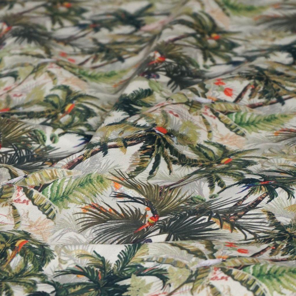 Leichte Baumwolle Hemdenstoff Palmen Papageien grün khaki